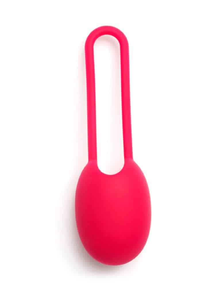 Czerwona kulka waginalna Tickler Trainer Toyfriend o kształcie elipsy z wygodną, długą pętelką.