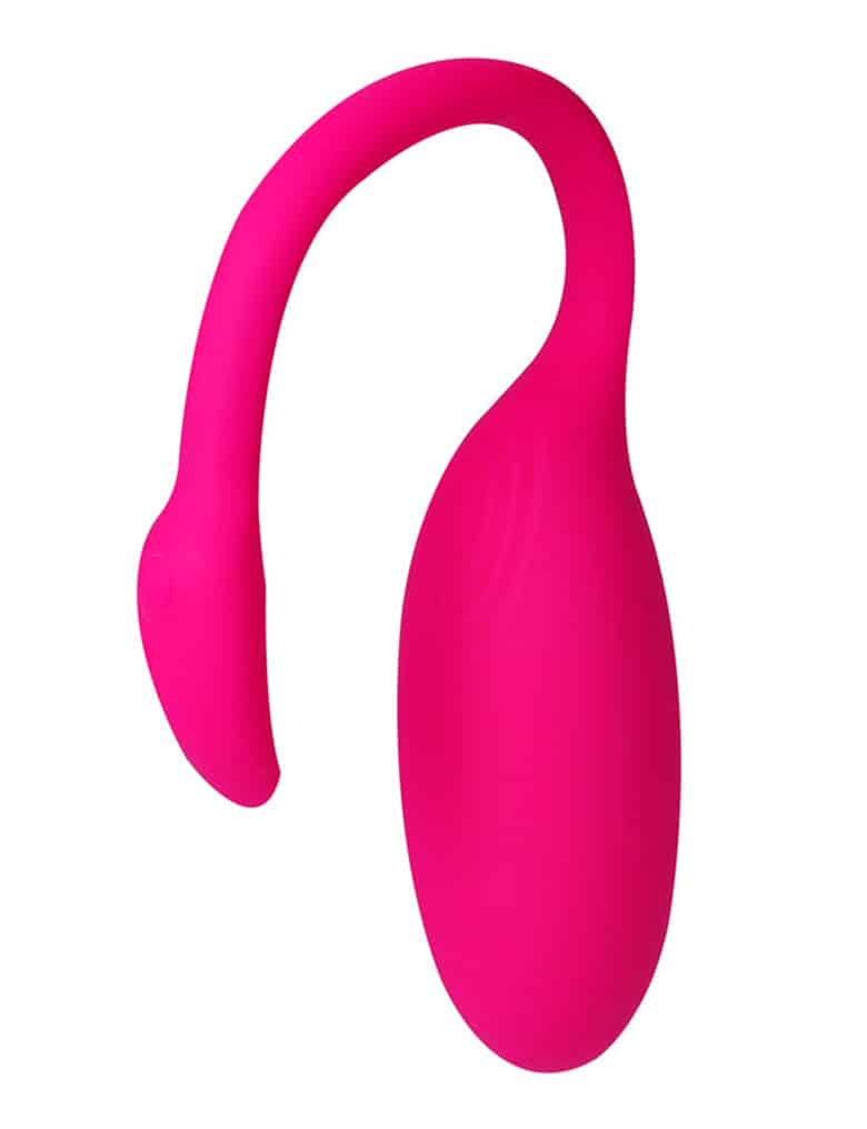 Intensywnie różowa, wibrująca kulka ma kształt spłaszczonej elipsy z antenką przypominającą szyję i głowę flaminga.