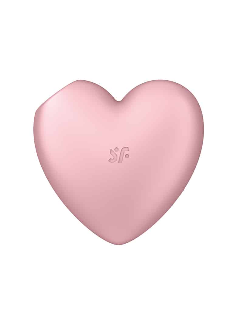 Pudrowo różowy masażer Satisfyer Cutie Heart w kształcie serca. Jeden z jego okrągłych elementów jest ścięty.